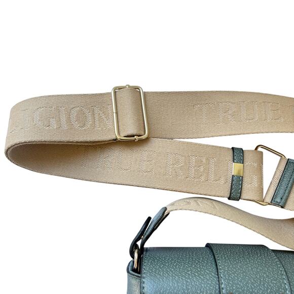 NEW True Religion Crossbody Mini Bag Sage Green Gold Horseshoe Logo Adjustable - Picture 2 of 8